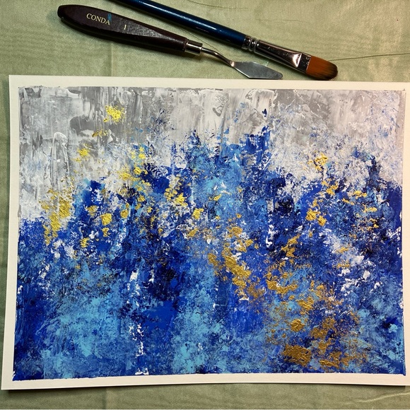 Abstract "Blooming in Blue" Floral Landscape Acrylic Wall Art Painting - Picture 2 of 13